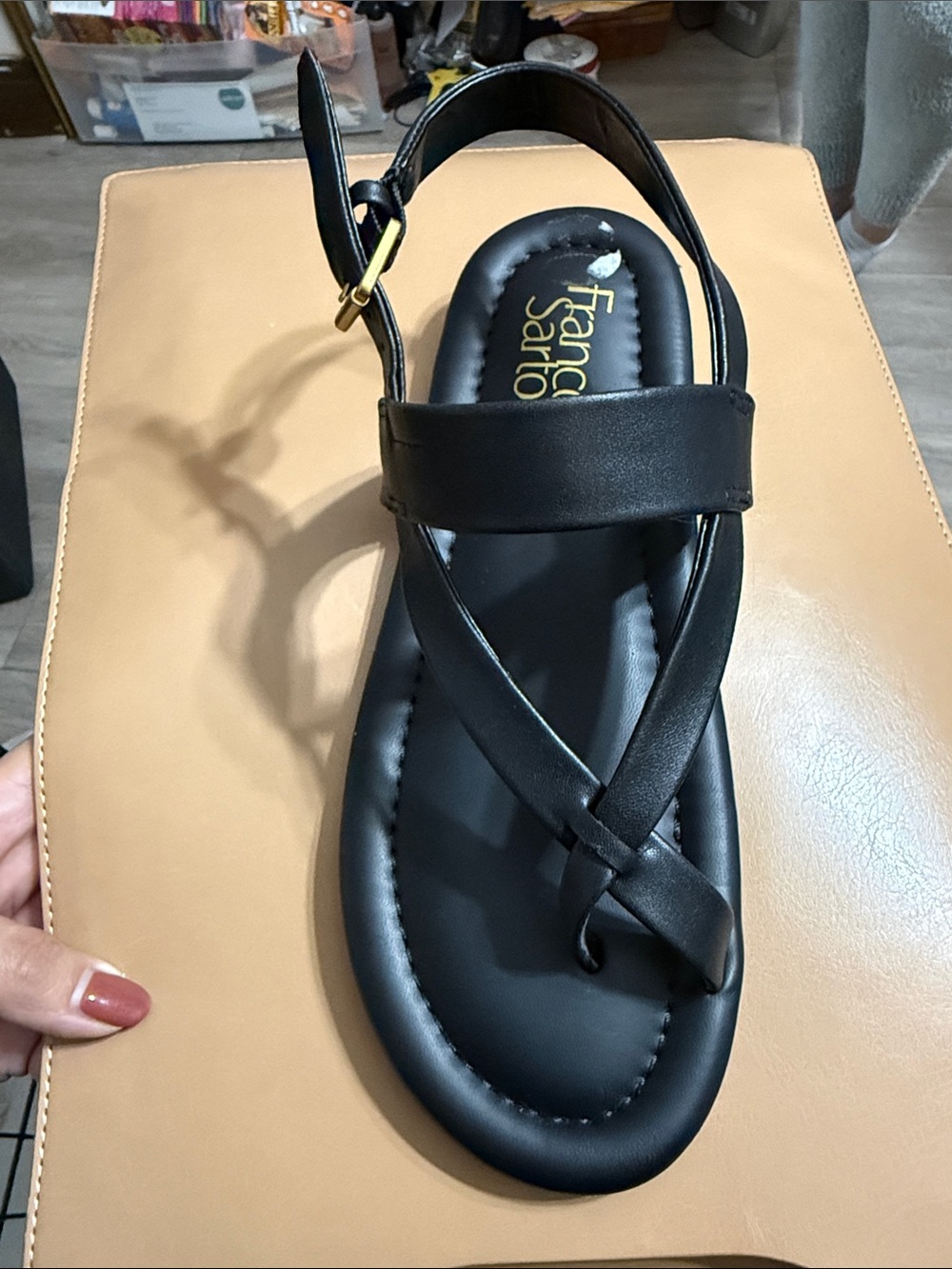 Franco Sarto Black Leather Crisscross Slingback Sandal